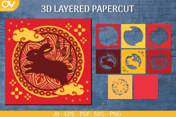 3D Shadow Box Chinese Layered Papercut 3D SVG