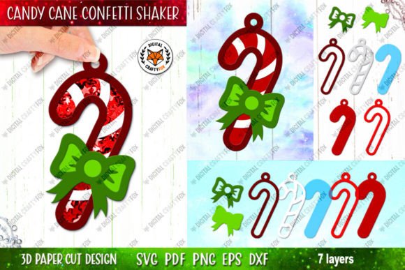 Candy Cane Confetti Shaker 3D SVG for Christmas