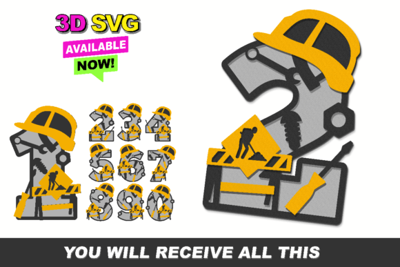Construction Numbers 3D SVG for Laser Cutting Signs