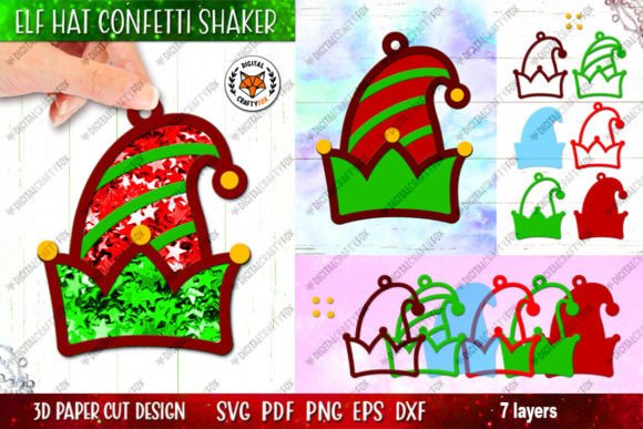 Elf Hat Confetti Shaker SVG: 3D SVG for Christmas
