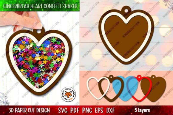 Gingerbread Heart Confetti Shaker 3D SVG for Christmas