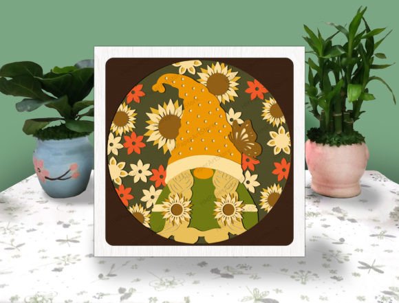 Gnome Sunflower 3D SVG for Shadow Boxes