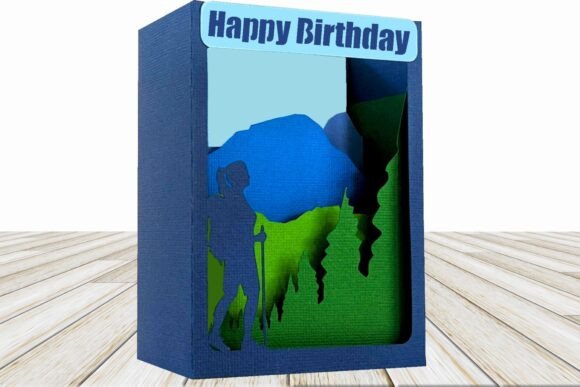 Mountain Hike Shadowbox Card: 3D SVG for Birthdays