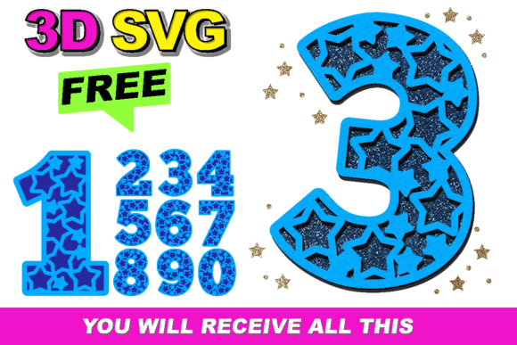 Stars Numbers 3D SVG for Laser Cutting Signs